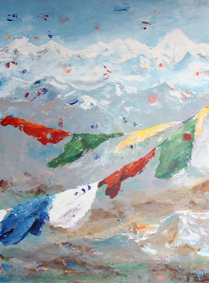 La galerie d’art moderne en ligne Peinture à l'huile - Drapeaux de prières sur l'Himalaya