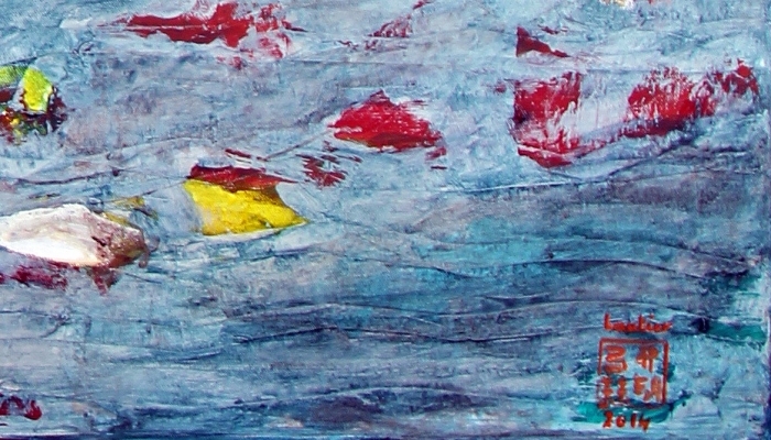 La galerie d’art moderne en ligne Peinture à l'huile - Drapeaux flottants dans le vent bleu