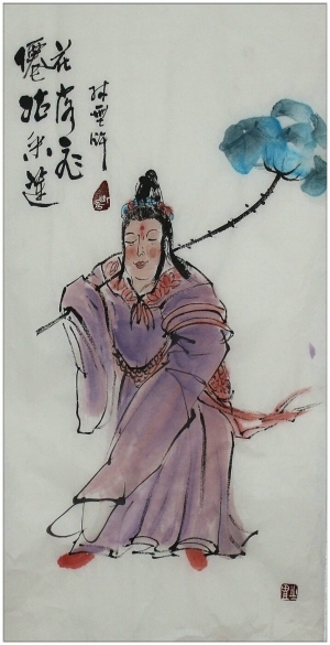 Lin Xinghu œuvre - Xiangu recueille le lotus, les fleurs tombées