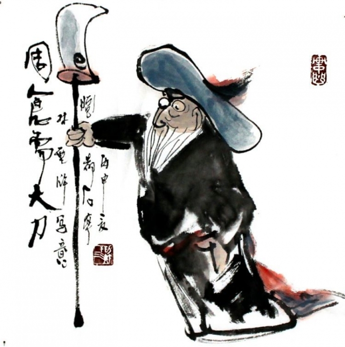 Lin Xinghu Art Chinois - Zhou Cang joue les coutelas