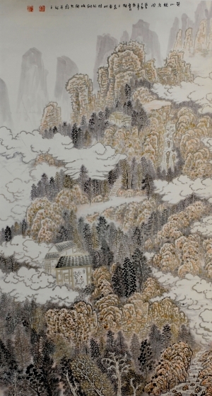LIU Yuzhu œuvre - Peinture de l'écoute des oiseaux dans la montagne Cang