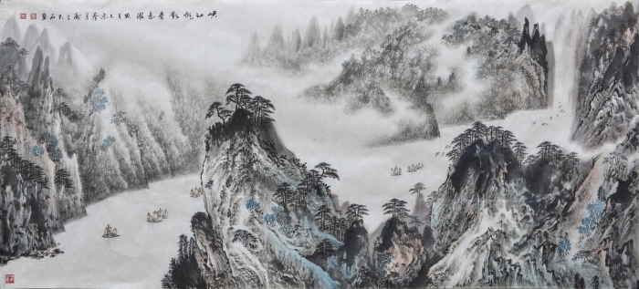 LIU Yuzhu Art Chinois - Ombre des voiles dans la rivière de gorge