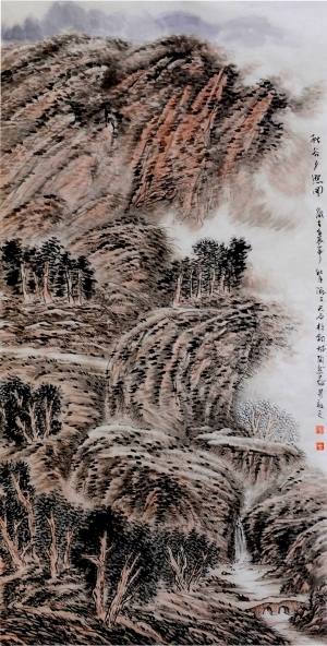 LIU Yuzhu œuvre - Les roches à l'automne au soleil couchant