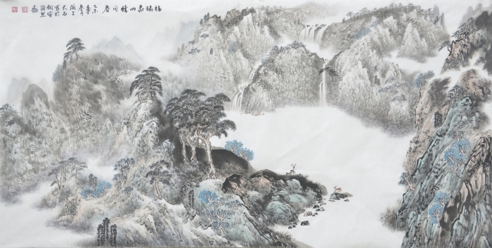 LIU Yuzhu Art Chinois - Le bonheur et la longévité au printemps