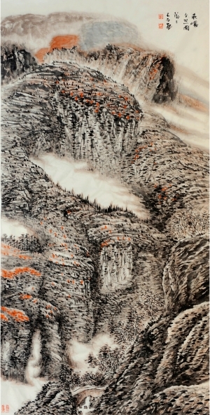 LIU Yuzhu œuvre - La peinture des roches à l'automne au soleil couchant