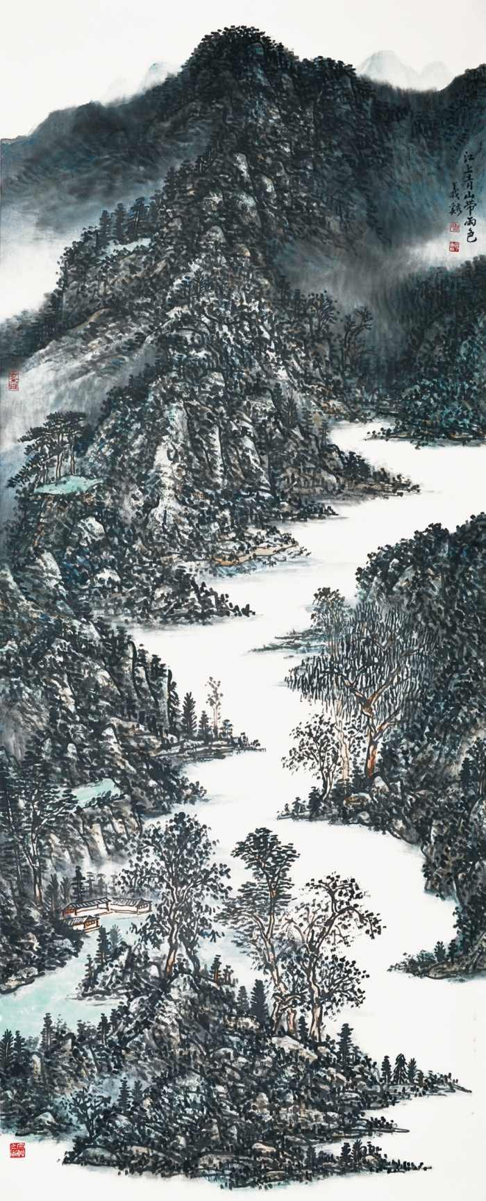 La galerie Fenghetang Art Chinois - La montagne verte au dessus du fleuve apporte le paysage de la pluie