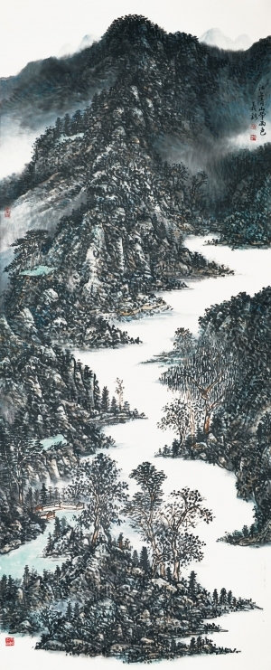 Art chinoises contemporaines - La montagne verte au dessus du fleuve apporte le paysage de la pluie