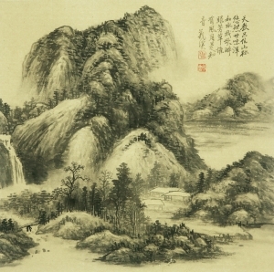 Art chinoises contemporaines - Peinture petite et carrée des montagnes et du courant 1