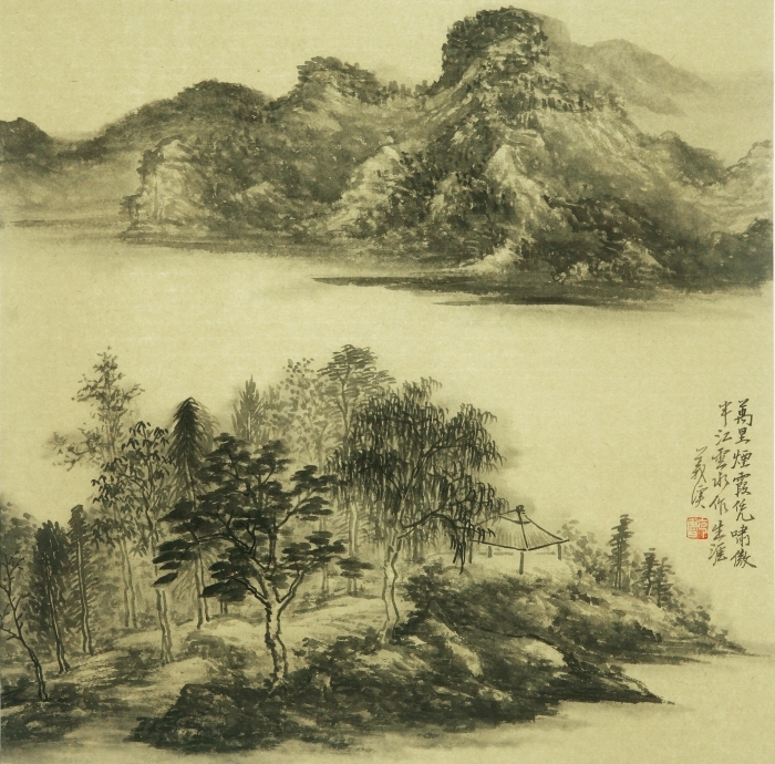 La galerie Fenghetang Art Chinois - Peinture petite et carrée des montagnes et du courant 2