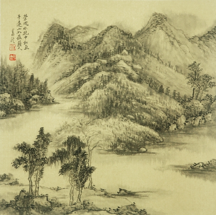 La galerie Fenghetang Art Chinois - Peinture petite et carrée des montagnes et du courant 3