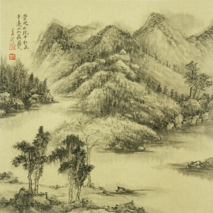Art chinoises contemporaines - Peinture petite et carrée des montagnes et du courant 3