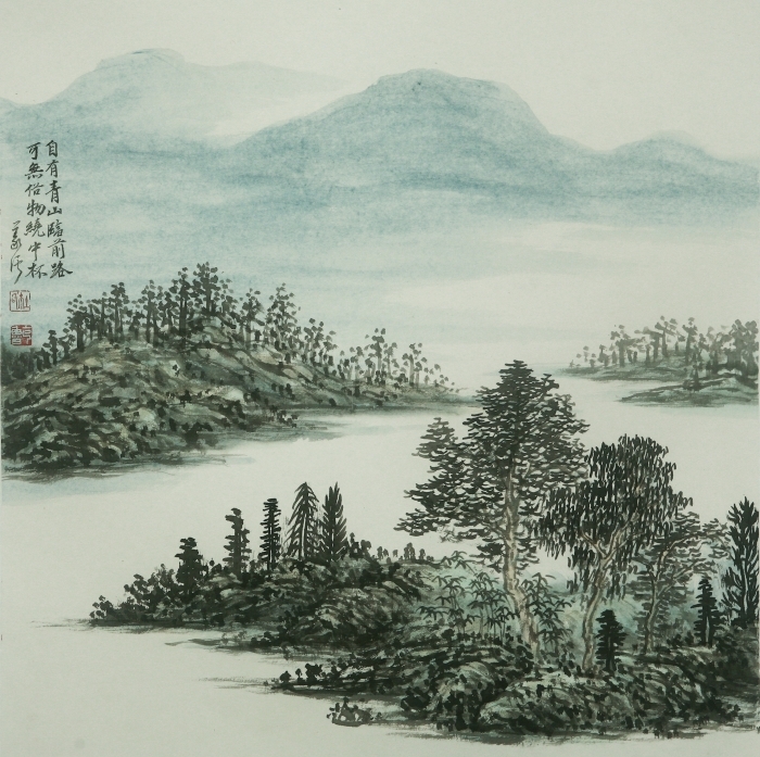 La galerie Fenghetang Art Chinois - Peinture petite et carrée des montagnes et du courant 5