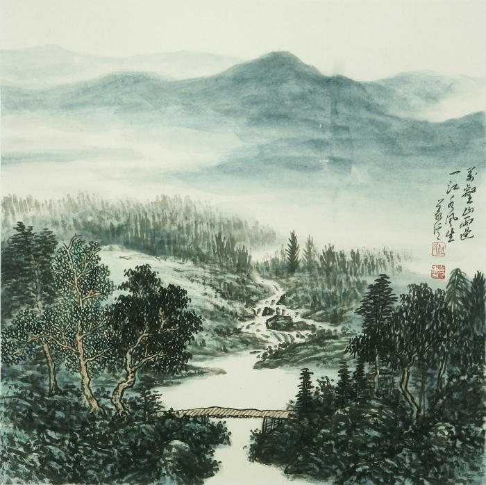 La galerie Fenghetang Art Chinois - Peinture petite et carrée des montagnes et du courant 4