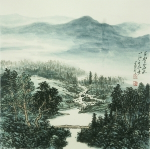 Art chinoises contemporaines - Peinture petite et carrée des montagnes et du courant 4