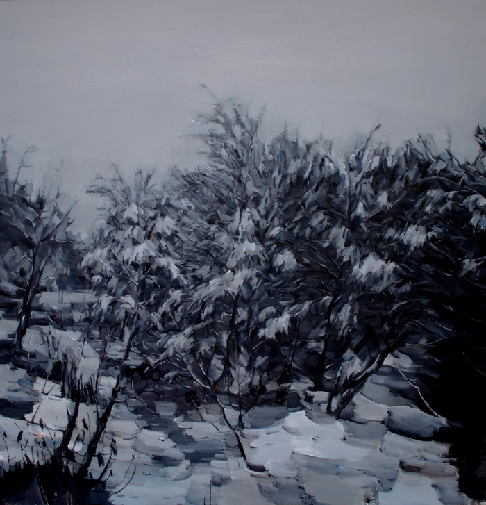 WANG Panpan Peinture à l'huile - La neige du crépuscule dans la forêt froide