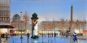 Peinture à l'huile contemporaine - Place de la Bastille au couteau