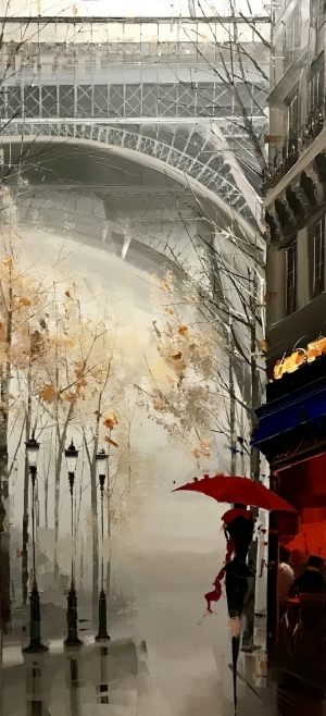 Peinture à l'huile contemporaine - Tour Effel dans le brouillard