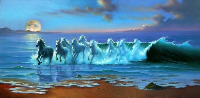 Jim Warren Peinture à l'huile - cheval de vagues