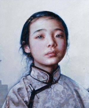 Peinture à l'huile contemporaine - Petite fille tibétaine