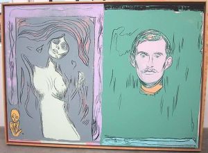 Tous les types de peintures contemporaines - Madonna et autoportrait avec le bras du squelette d'après Munch