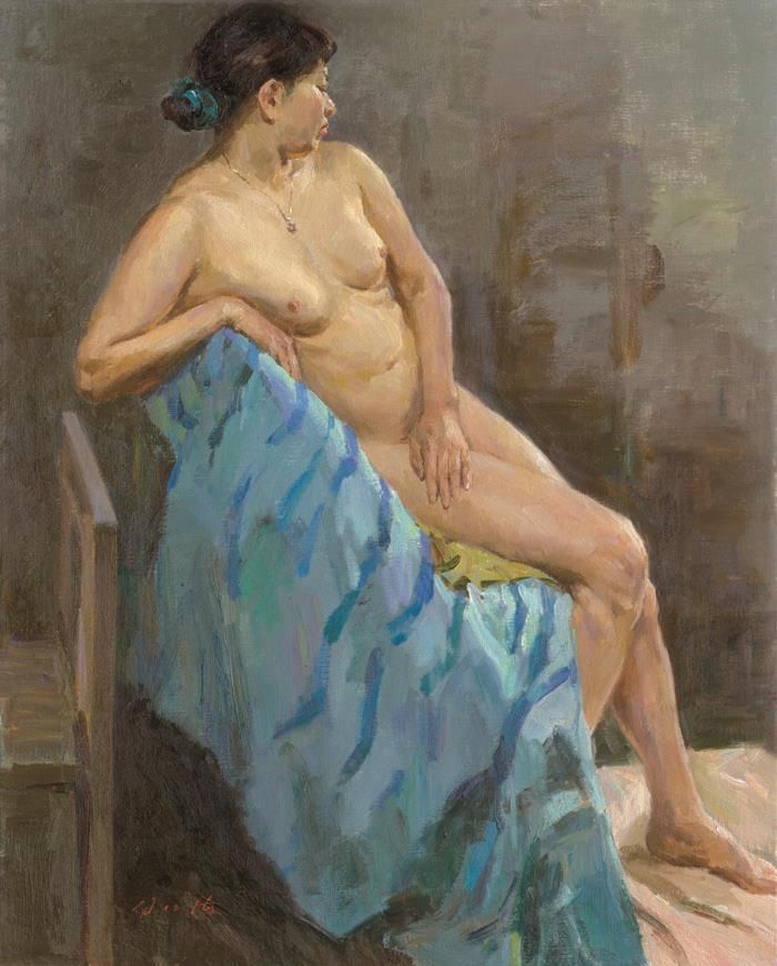 Bai Renhai Peinture à l'huile - Une femme penchée