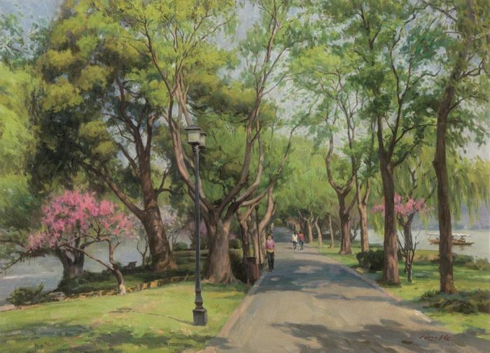 Bai Renhai Peinture à l'huile - L'aube sur la chaussée Su au printemps
