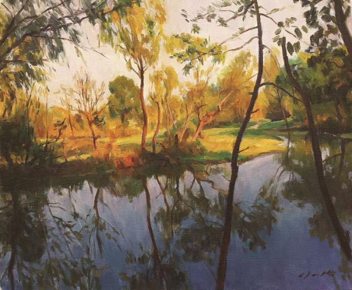 Bai Renhai Peinture à l'huile - Ruisseau Ouest en automne
