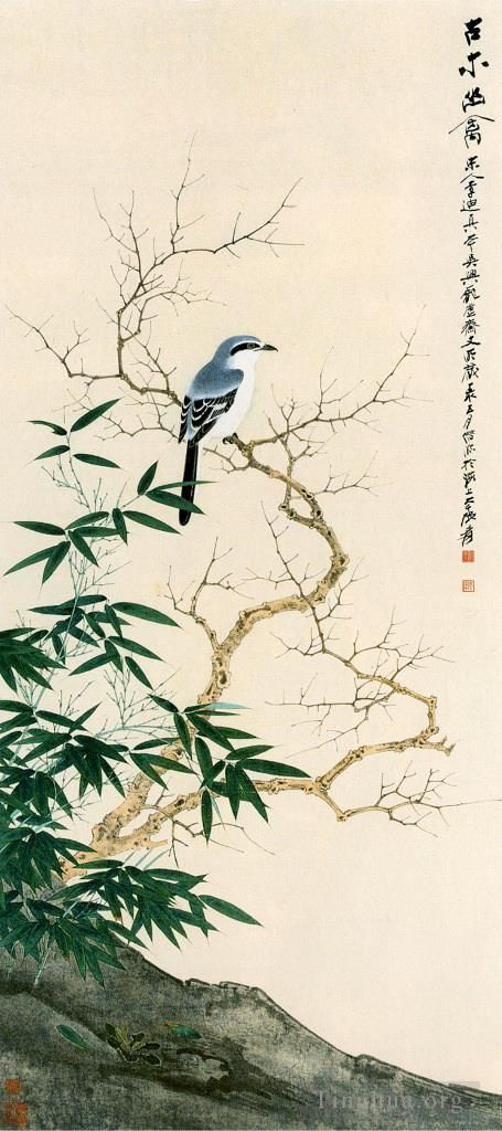 Zhang Daqian Art Chinois - Oiseau au printemps