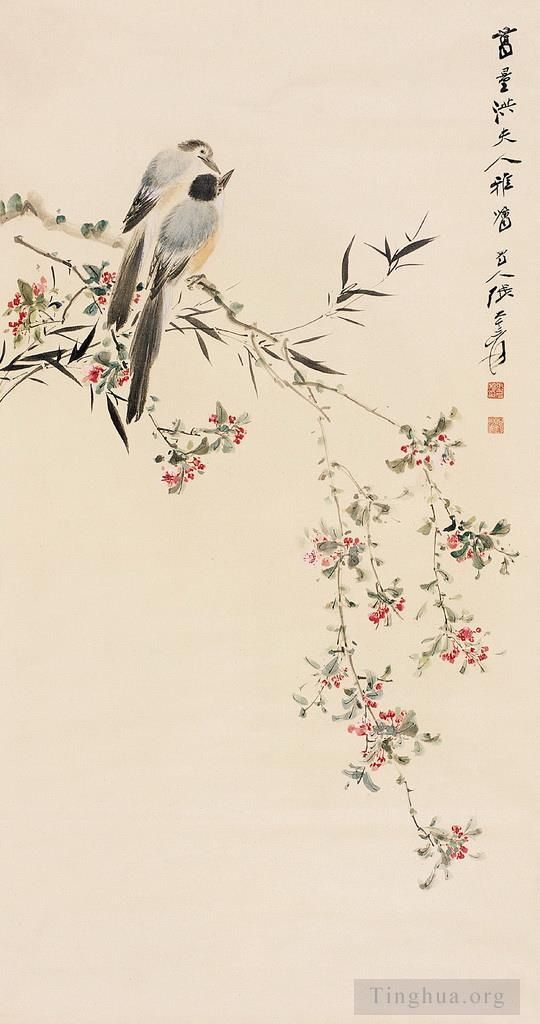 Zhang Daqian Art Chinois - Oiseaux sur branches florales