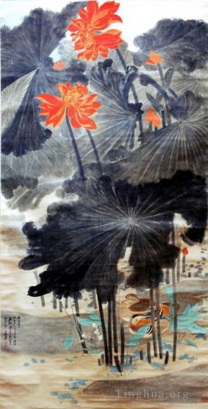 Art chinoises contemporaines - Lotus et canards mandarins 1947