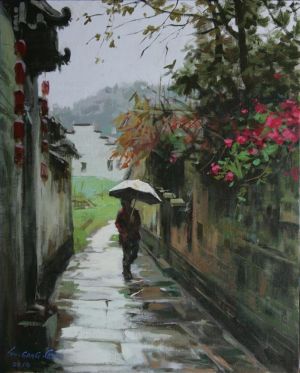 Peinture à l'huile contemporaine - Saison des pluies à Ziyuan