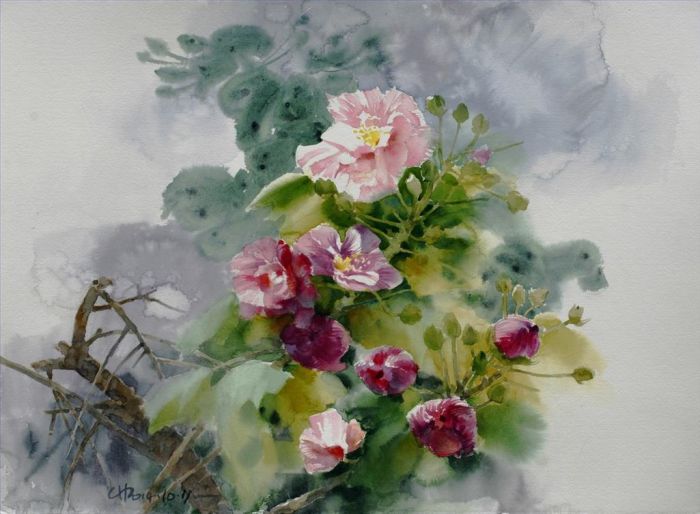 Chen Xiaorong Art Chinois - Hibiscus Cotonrose
