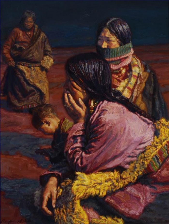 CHEN Yifei Peinture à l'huile - 3 Tibétains