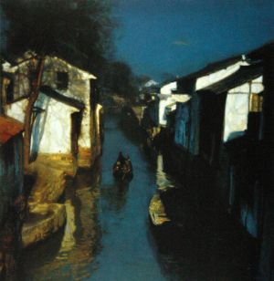 Peinture à l'huile contemporaine - Canal Bleu