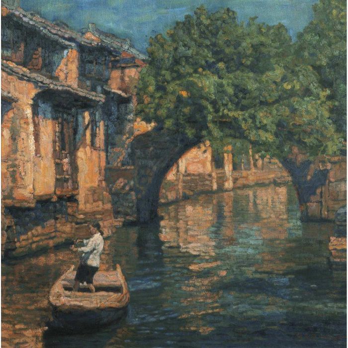 CHEN Yifei Peinture à l'huile - Pont dans l'ombre des arbres