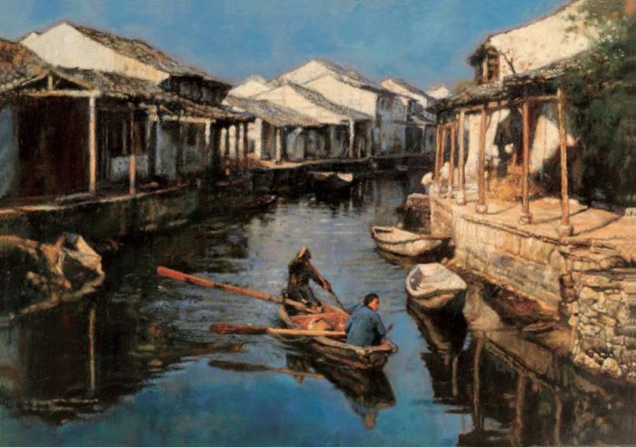 CHEN Yifei Peinture à l'huile - Tremper les rames de la ville natale