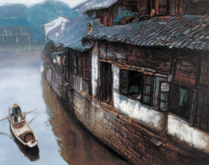 CHEN Yifei Peinture à l'huile - Familles à River Village