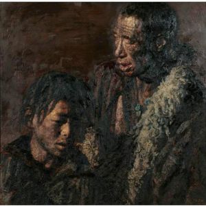 Peinture à l'huile contemporaine - Père et fils