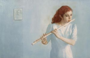 Peinture à l'huile contemporaine - Flûtiste féminine