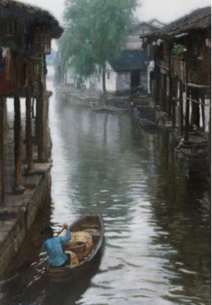 Peinture à l'huile contemporaine - Campagne de Jiangnan 1984