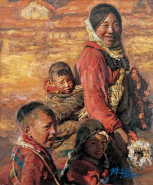 Peinture à l'huile contemporaine - Mère et enfants 2