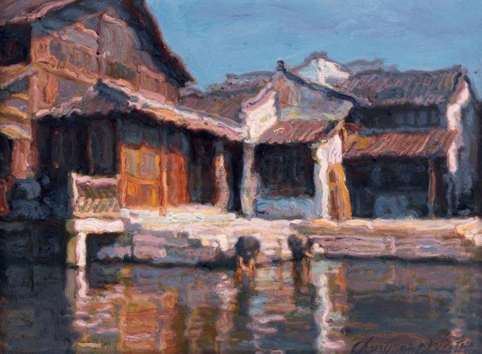 CHEN Yifei Peinture à l'huile - Jetée de River Village