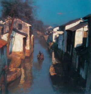 Peinture à l'huile contemporaine - Série Village fluvial