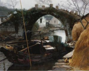 Peinture à l'huile contemporaine - Villages fluviaux à Jiangnan