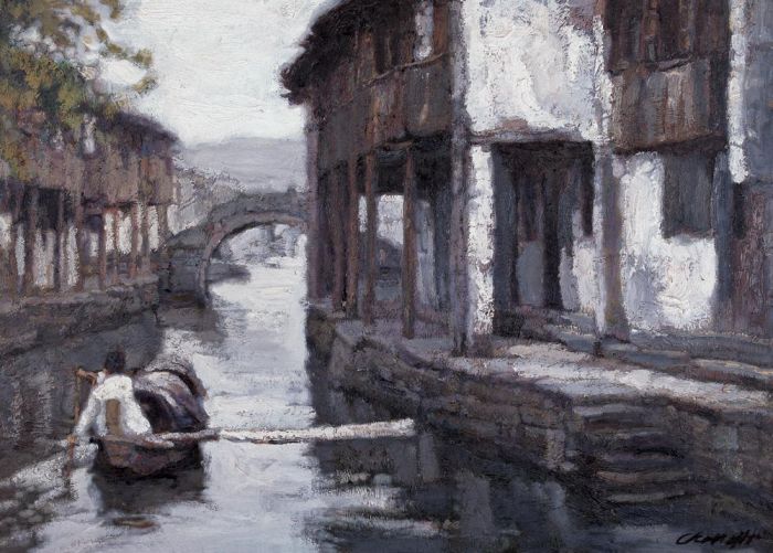 CHEN Yifei Peinture à l'huile - Ville au bord d'une rivière du sud de la Chine