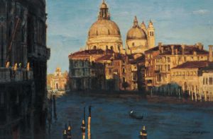 Peinture à l'huile contemporaine - La ville d'eau de Venise