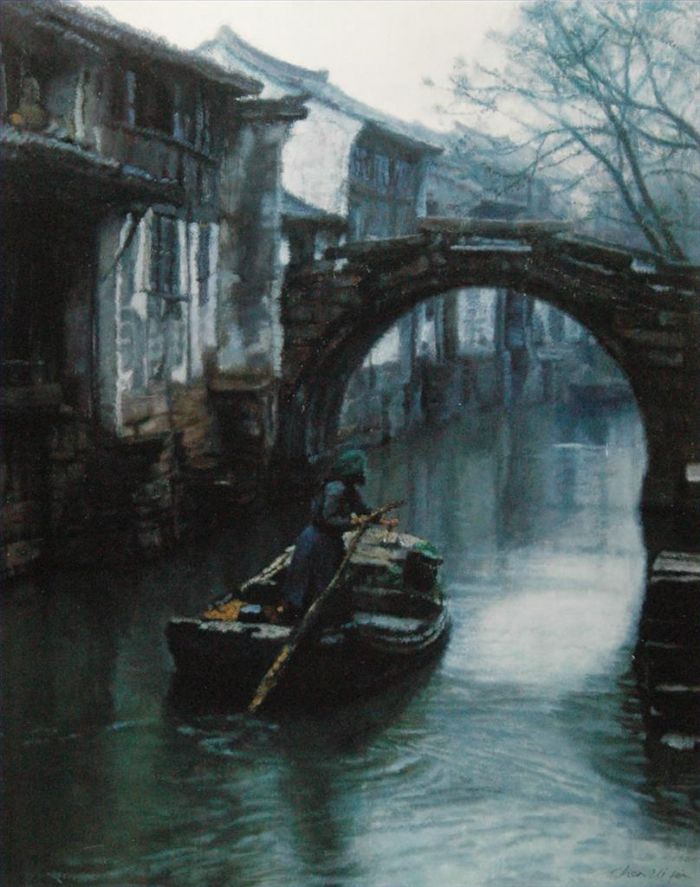 CHEN Yifei Peinture à l'huile - Rames des villes d’eau