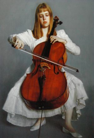 Peinture à l'huile contemporaine - Jeune violoncelliste