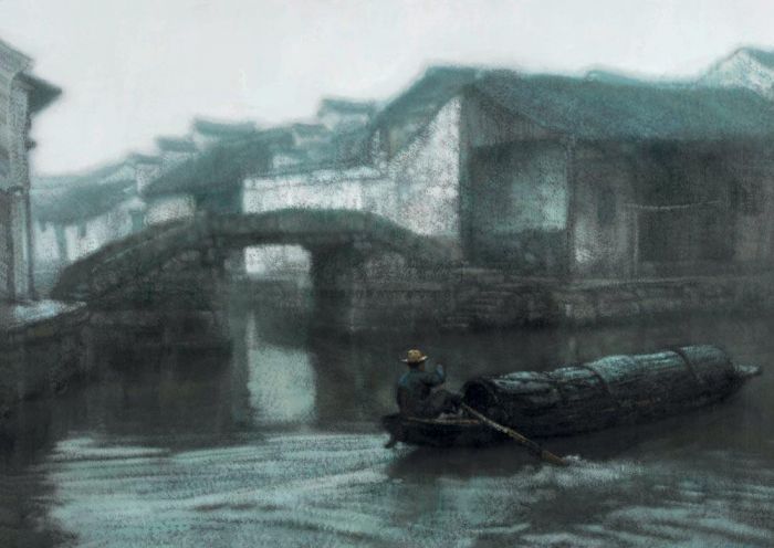 CHEN Yifei Peinture à l'huile - La ville de Zhou à l'aube