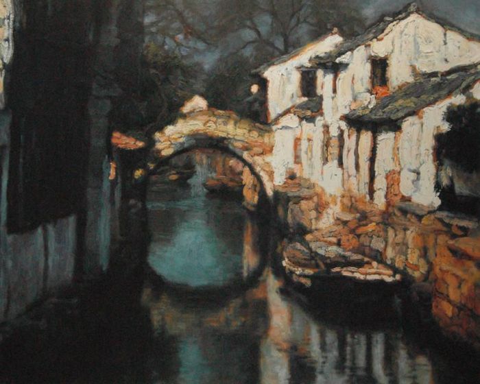 CHEN Yifei Peinture à l'huile - Villes d'eau de Zhouzhuang